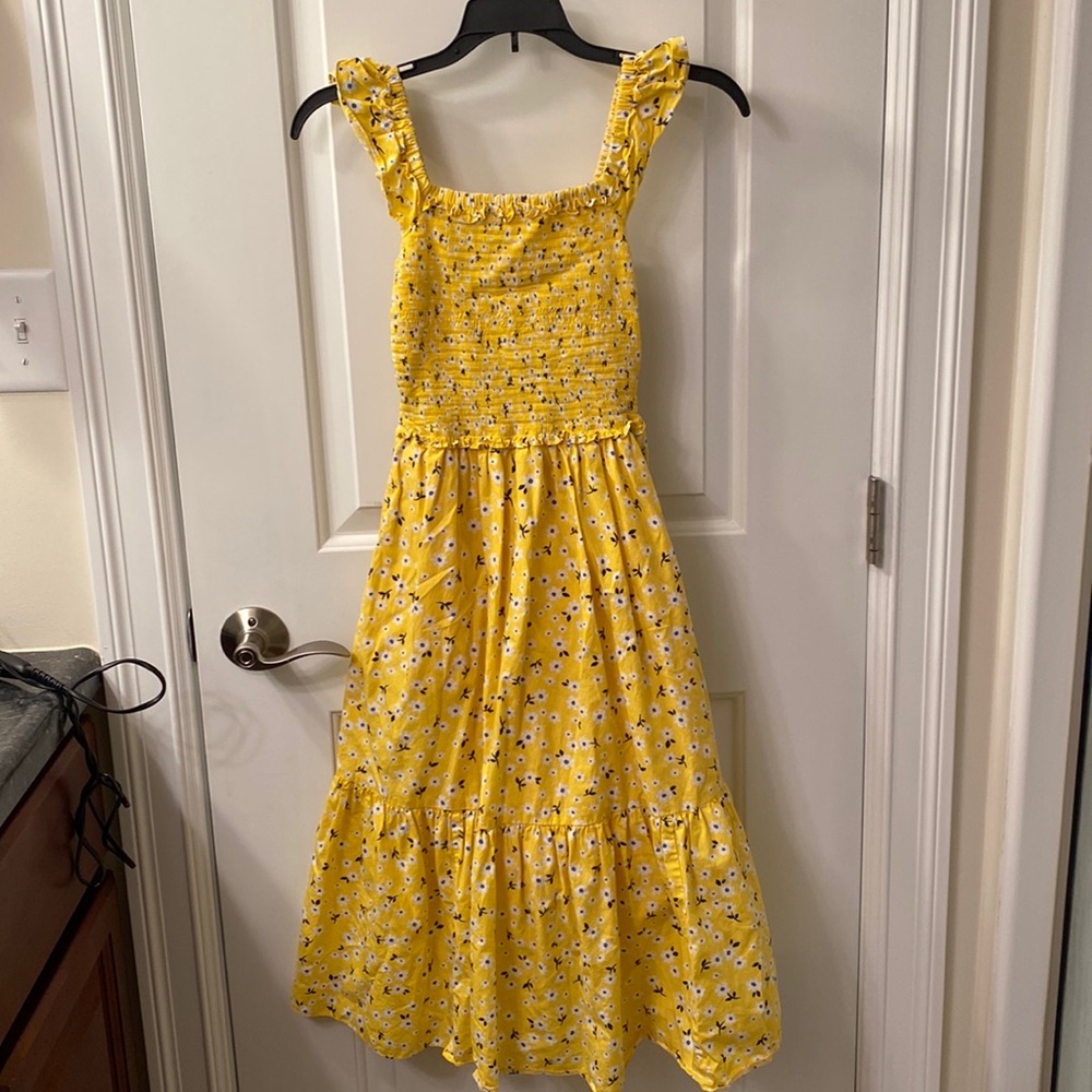 KATE SPADE YELLOW FORAL MIDI DRESS XS